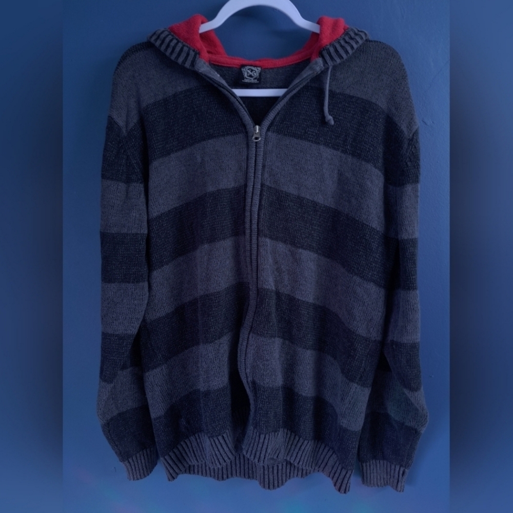 Striped Gray and Black Zip-Up Hoodie